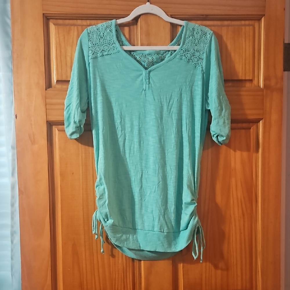 Women's Teal Top with Lace Detail